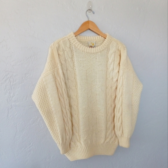 Dale Of Norway Chunky Cable Knit Crewneck Sweater 100% Wool Ivory Ecru - Picture 3 of 15